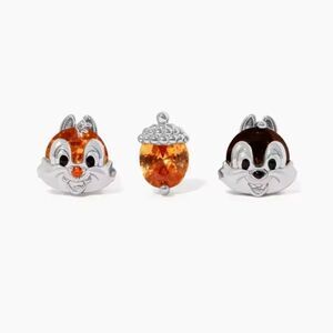 14K White Gold Plated Chip & Dale Stud Earrings Dangle Mismatch Earrings
